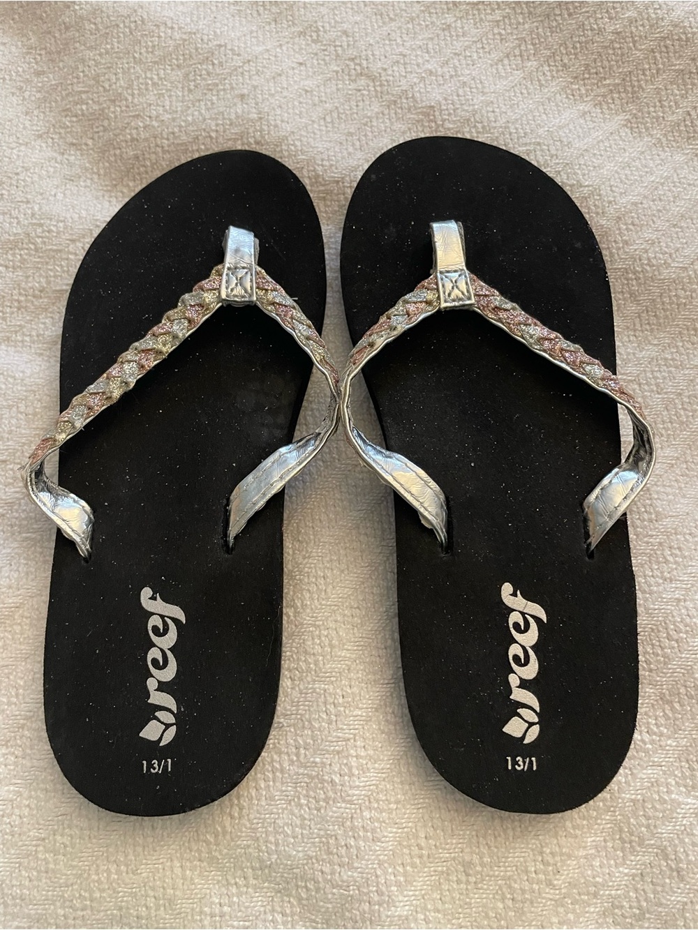 Reef Women’s Black Sandals with Metallic Braided Straps
